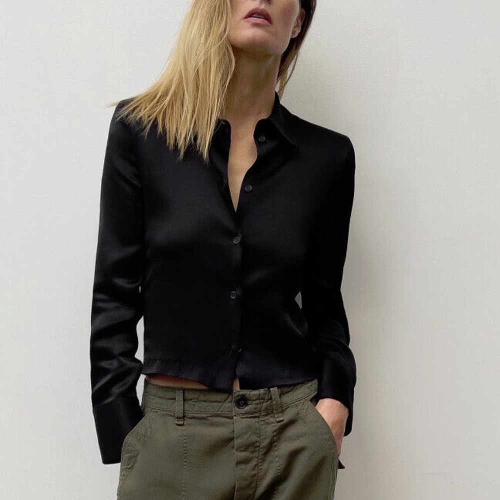 Zara Satin Shirt with shoulder pads